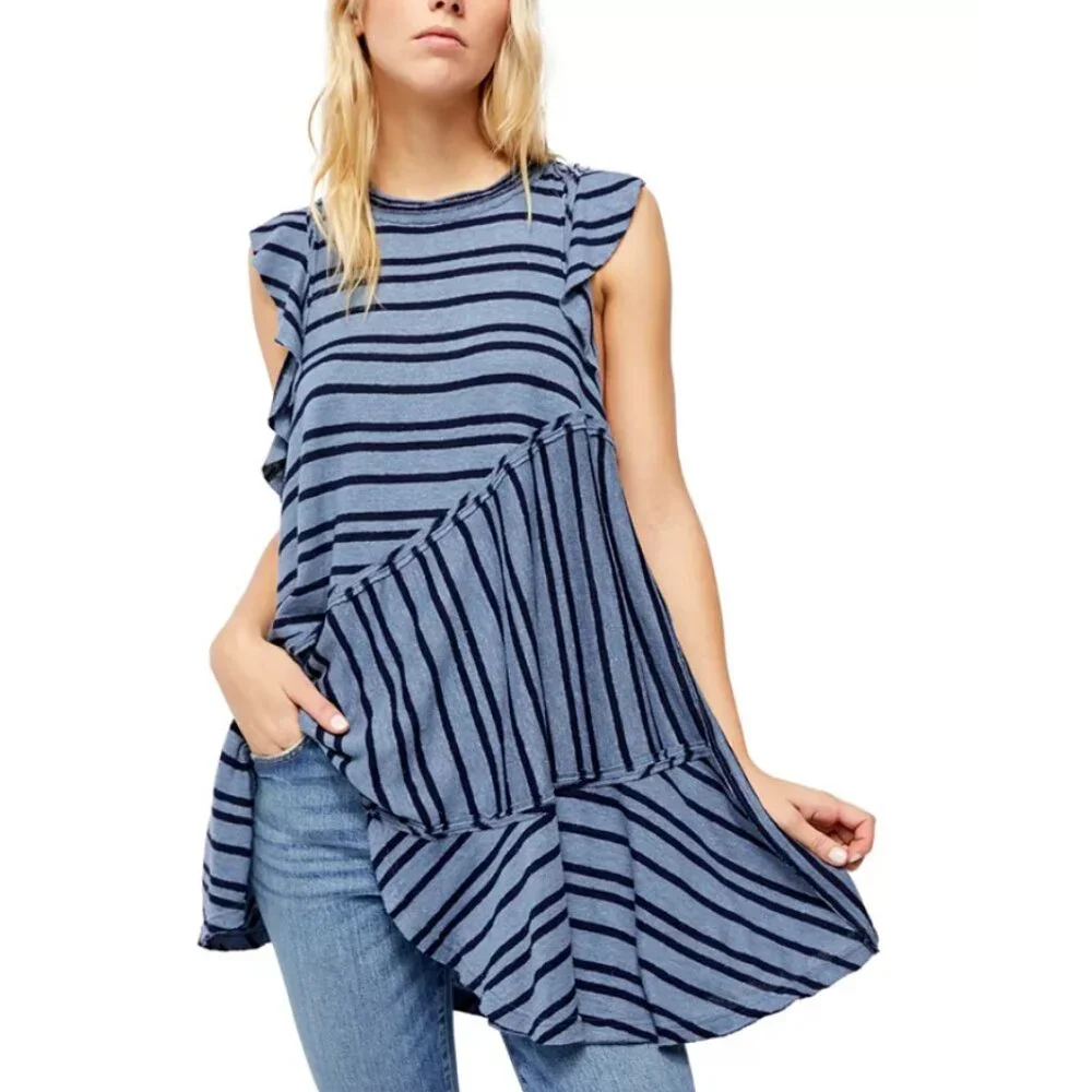 NWT Free People Women's Deep Sea Combo Between the Lines Tunic Top Size XS